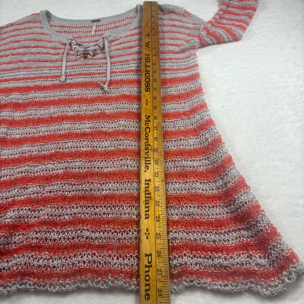 Free People Women M Open Crochet Knit Judy Punk Orange‎ Striped Lace Up Sweater - Picture 12 of 13